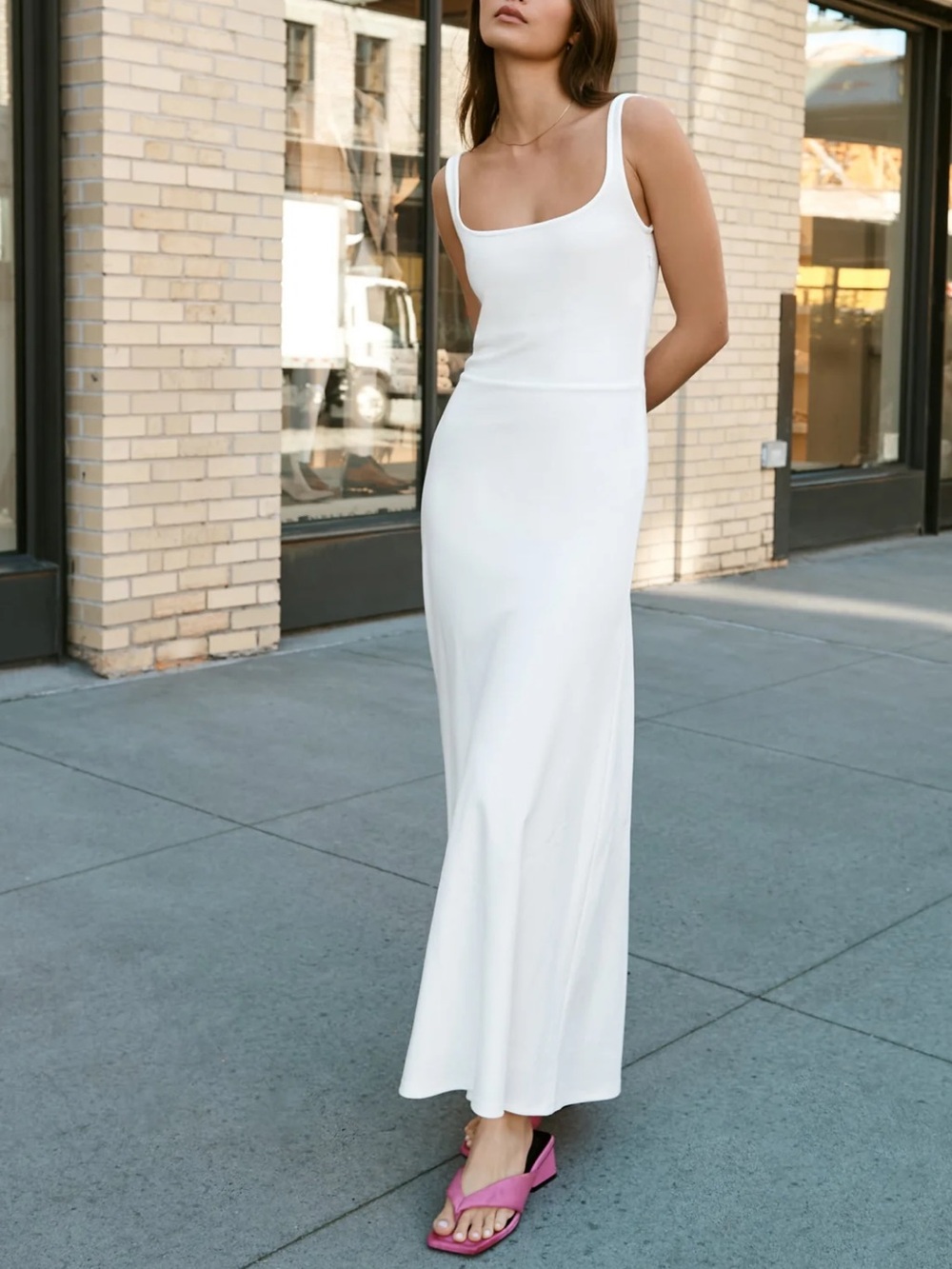 MARCELLA NYC Marvin Minimal Scoop Square Neck Tank Off White Maxi Dress XXL NEW
